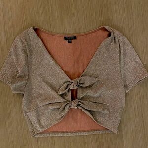 Topshop Sparkly Grey Crop Top with Front Ties